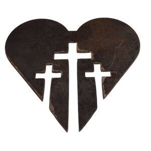Handmade Metal Brutalist Heart Cross Decor Rustic Religious Love
